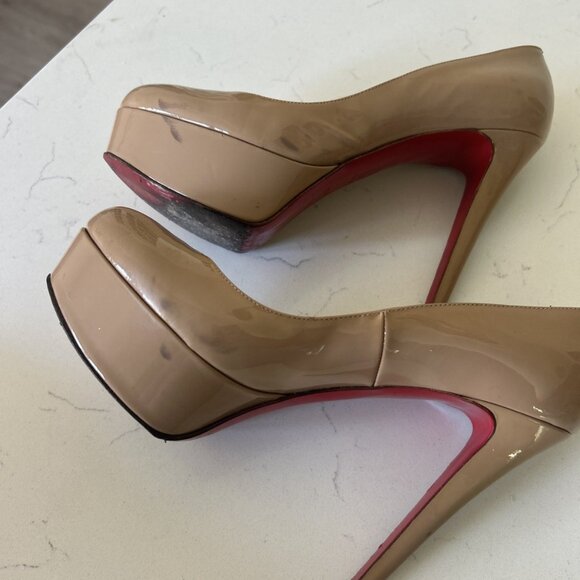 Christian Louboutin Heels IT 37.5 Beige Patent Leather Platform red bottoms pump - Picture 13 of 14